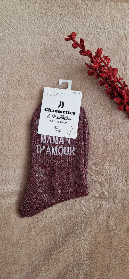Chaussettes pailletées “Maman d’amour”