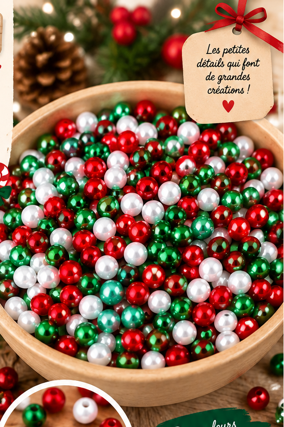Perles de Noël 6 mm – Rouge, vert & blanc