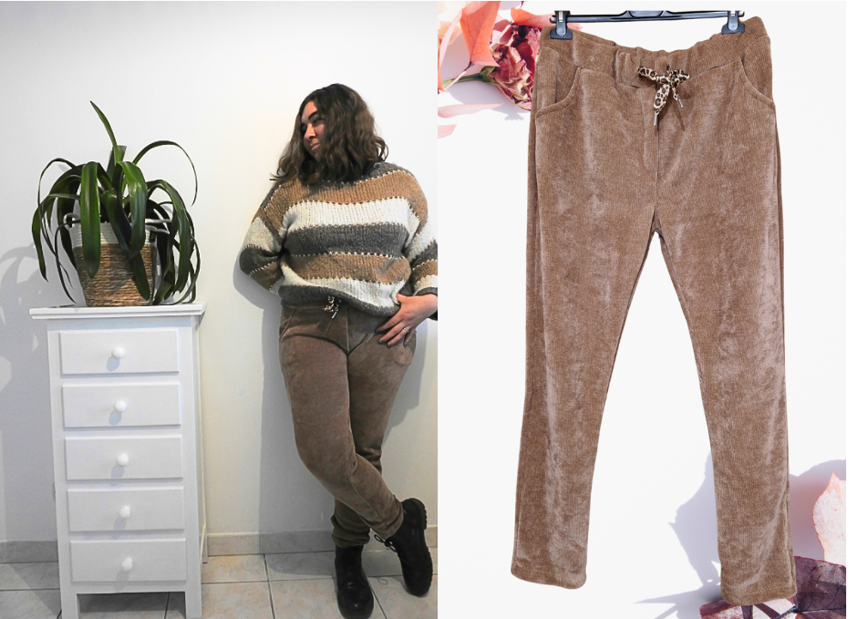 Pantalon velours côtelé – Cordon léopard
